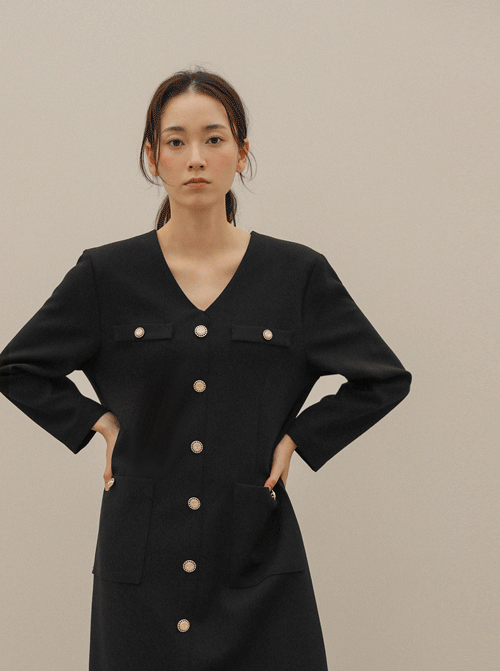 ヘリオン ブイネックワンピース D7779