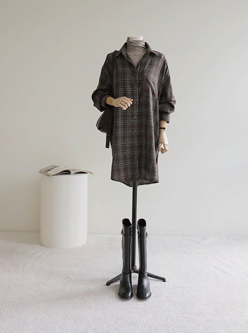 ピルネルチェックロングシャツT11041