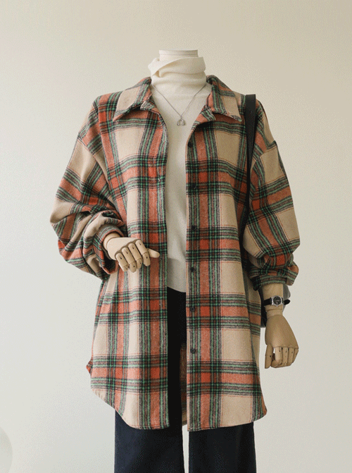 カプリチェックロングシャツT11146