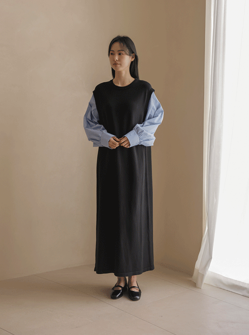 ウルシー配色 ロングワンピース D7911