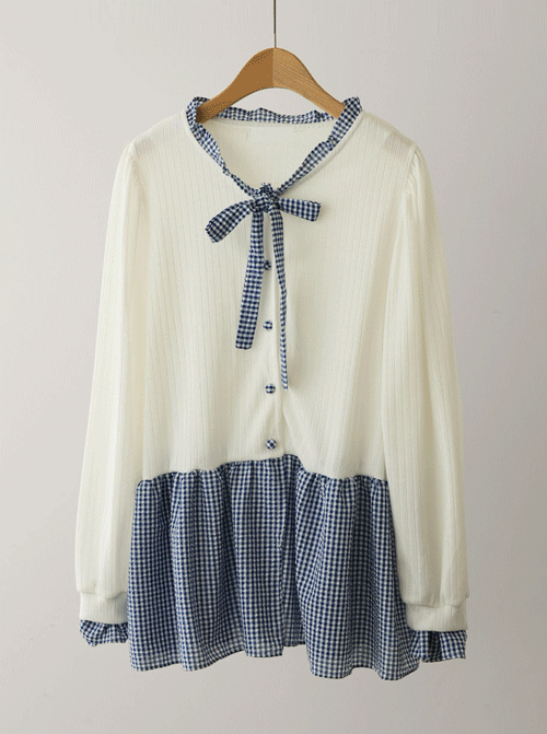 レッドピン配色ブラウス T11687